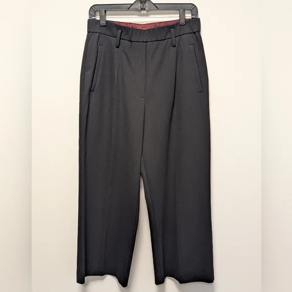 Maliparmi Black Pleated Minimalist Wide Leg Trousers Women's 44 US 8